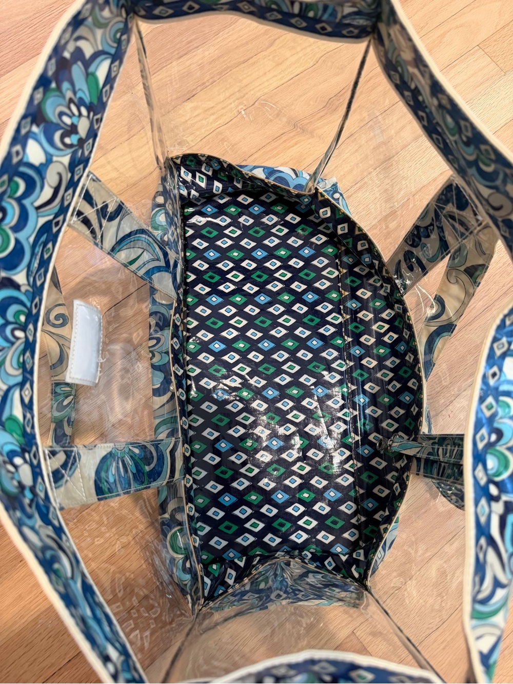 Vera Bradley Blue, Teal & Cream Clear Floral Beach Bag - Picture 3 of 9